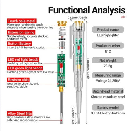 Intelligent LED Photometer Test Pen Voltage Detector Voltmeter 24-250V Circuit Tester